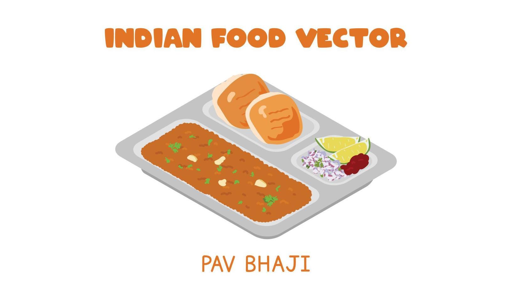 Indian Pav Bhaji - Mumbai Street Style Pav Bhaji fast food flat vector illustration isolated on white background, clipart cartoon style. Asian food. Indian cuisine. Indian food