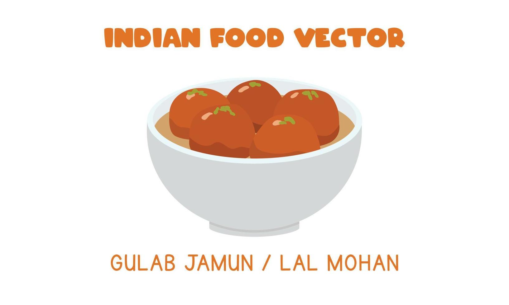 Indian Gulab Jamul or Lal Mohan - Indian sweet dessert flat vector illustration isolated on white background. Gulab Jamun clipart cartoon. Asian food. Indian cuisine. Indian food