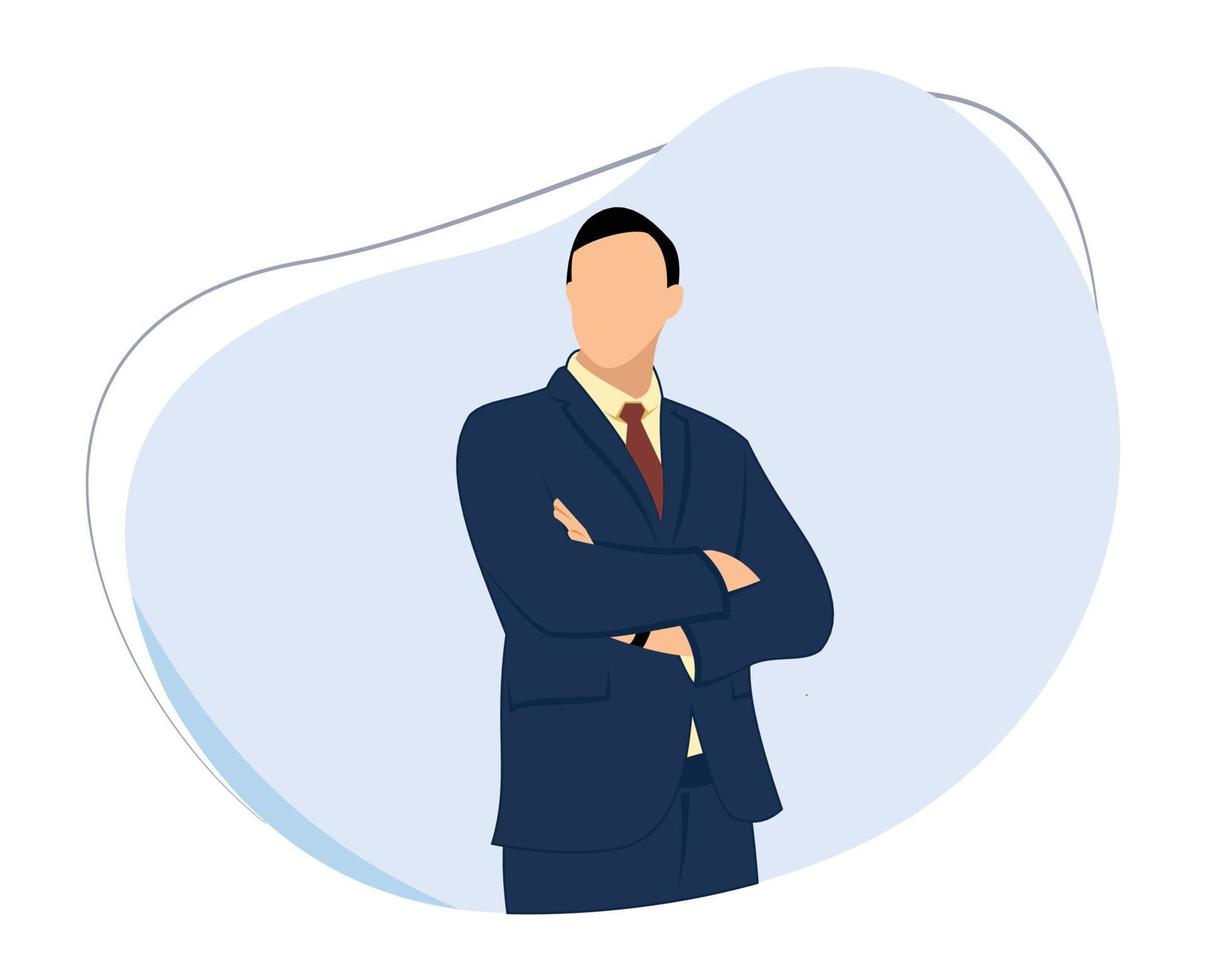 businessman standing with folded arms. businessman flat design illustration. businessman vector on blue background