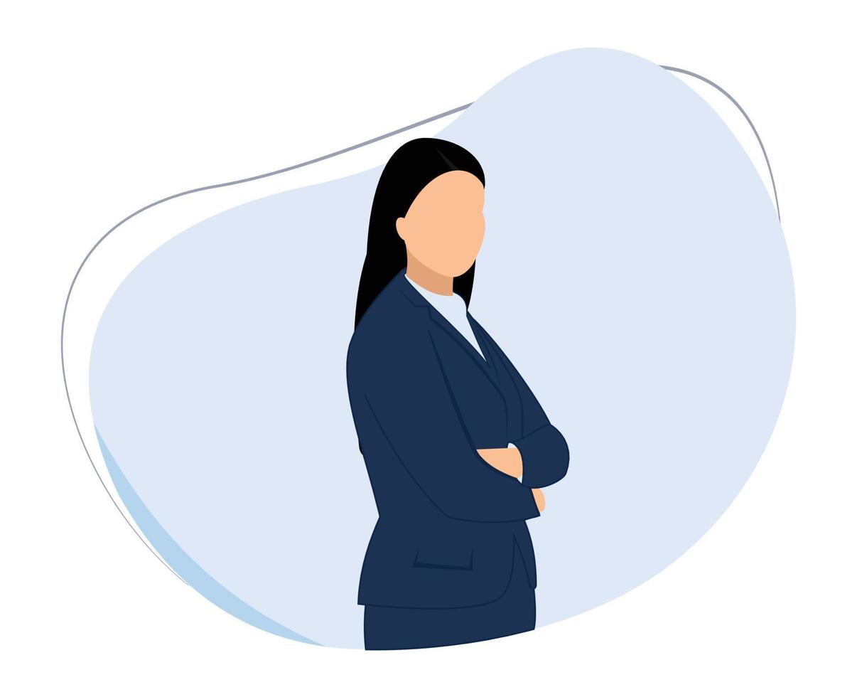 business woman standing with folded arms. businessman silhouette. vector flat silhouette of business woman