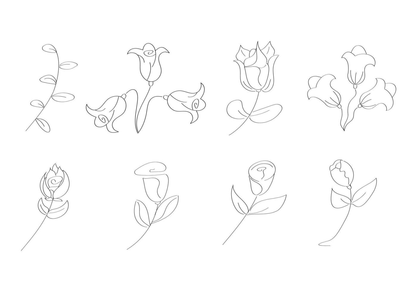 set flower outline doodle style art. vector decorations. element illustration. hand drawing.