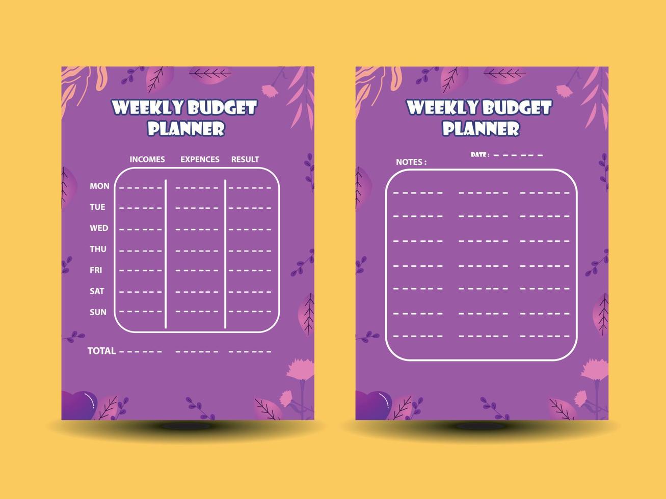 plantillas de páginas de planificador de vector de diseño moderno. planificadores diarios, semanales, mensuales, de proyectos, presupuestos y comidas con ilustración de activos vectoriales para el plan de presupuesto en formato eps 10