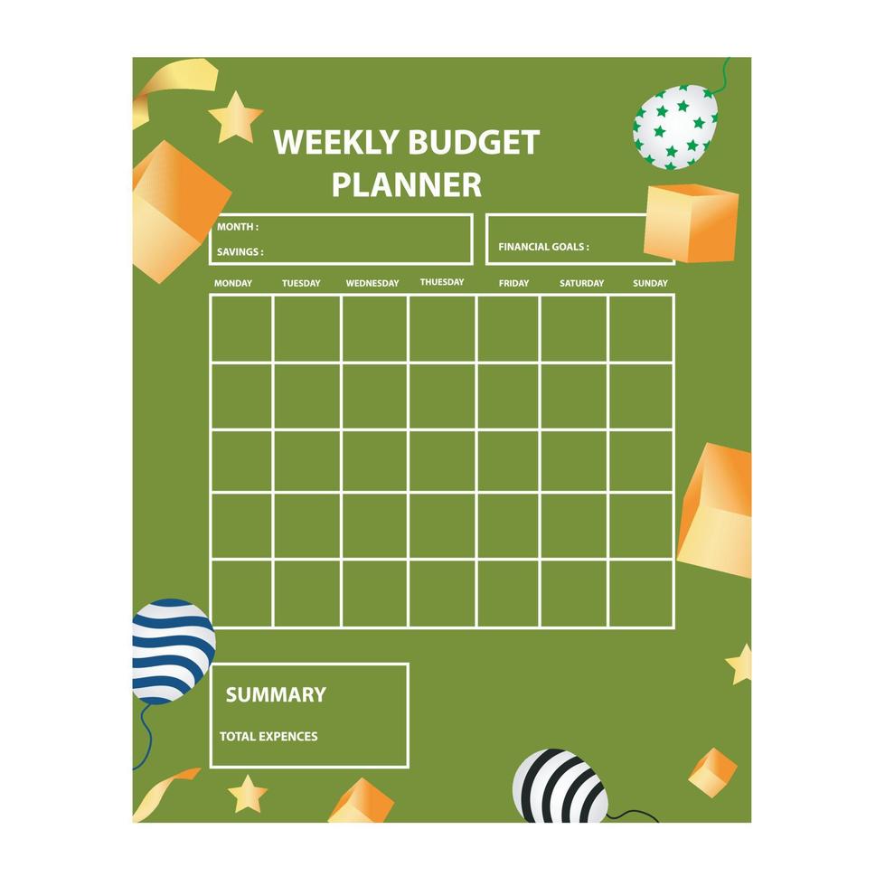 Modern design Vector planner pages templates. Daily, weekly, monthly, project, budjet and meal planners with vector asset illustration for budgetin plan on eps 10 format