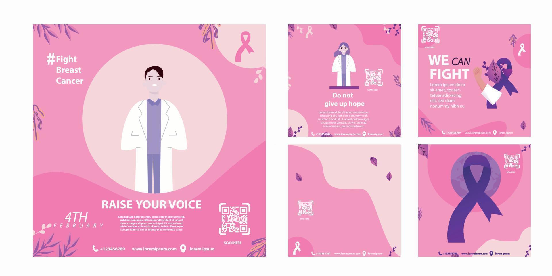 plantilla de publicación en redes sociales día mundial contra el cáncer para conmemorar el día mundial contra el cáncer el 4 de febrero con formato vectorial eps 10 vector