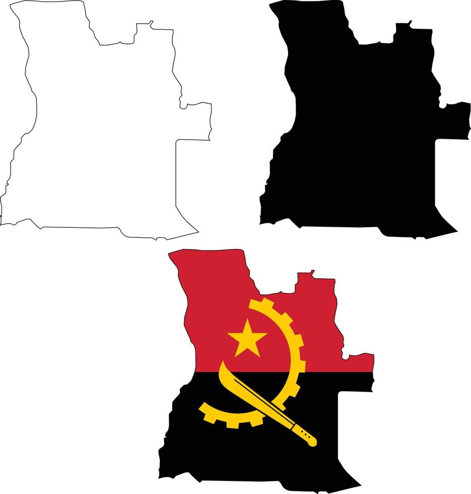 Map Angola on white background. Angola Map Outline. Angola vector map with the flag inside.