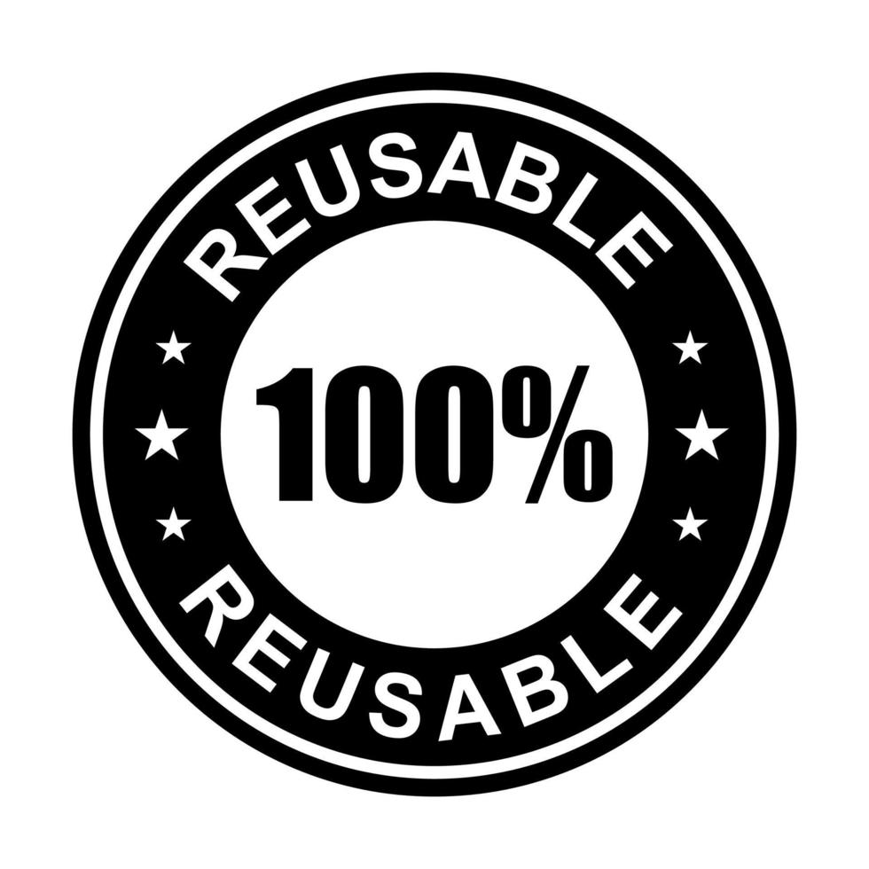Vector de icono de producto reutilizable 100% reciclado para diseño gráfico, logotipo, sitio web, redes sociales, aplicación móvil, ilustración de interfaz de usuario