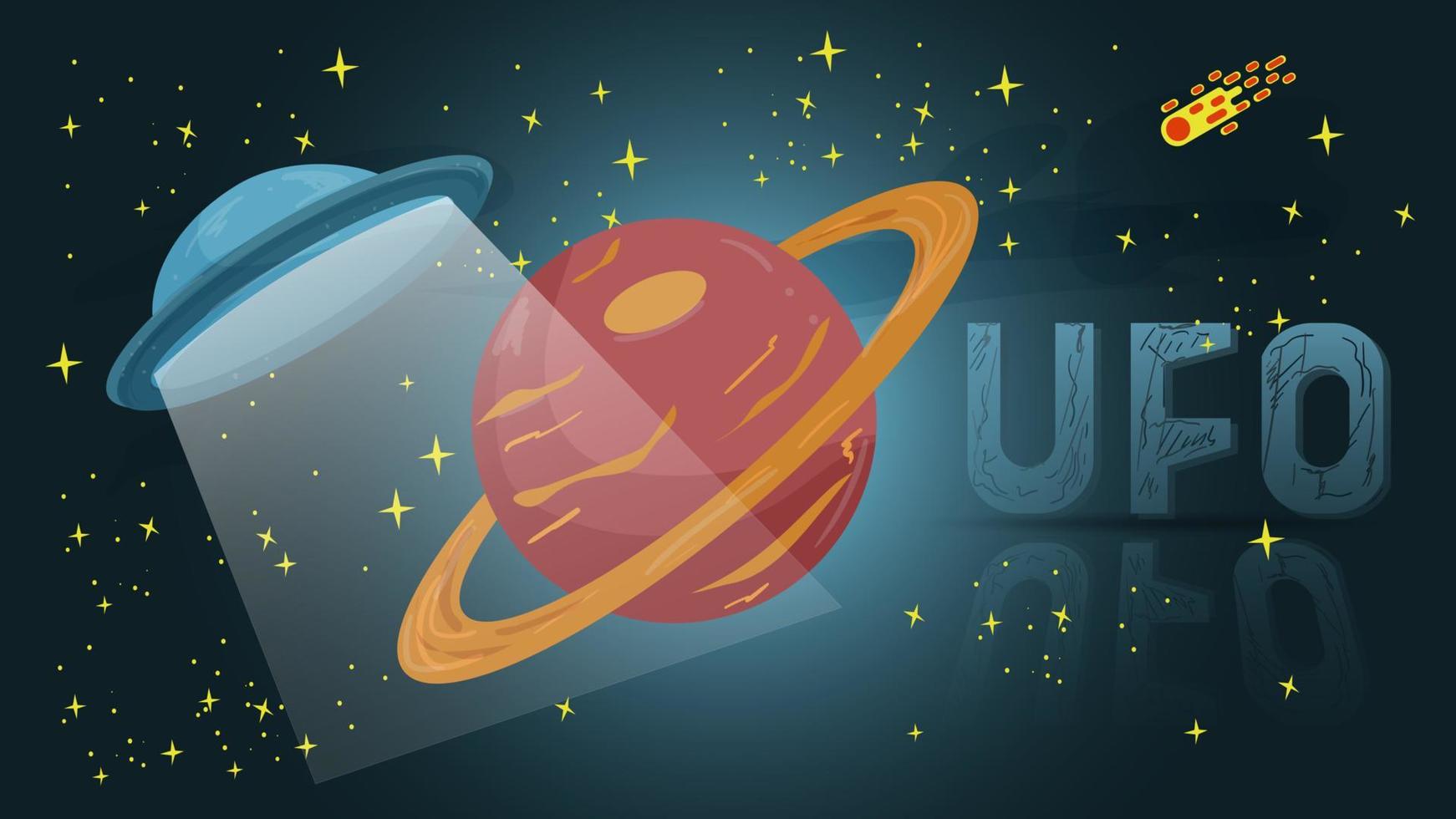 UFO in space flies the planet flat illustration for design vector