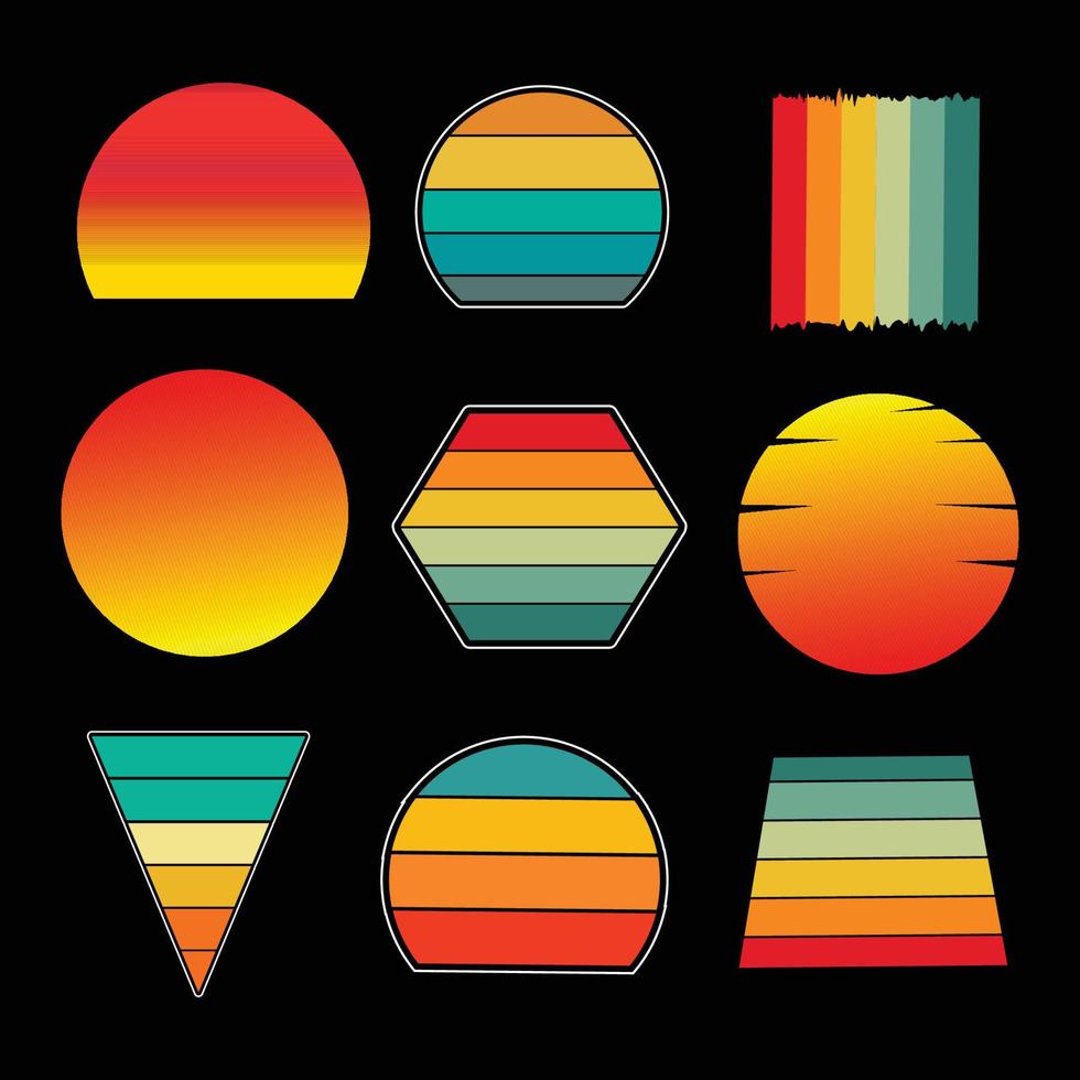 Set of retro vintage sunset illustrations vector background