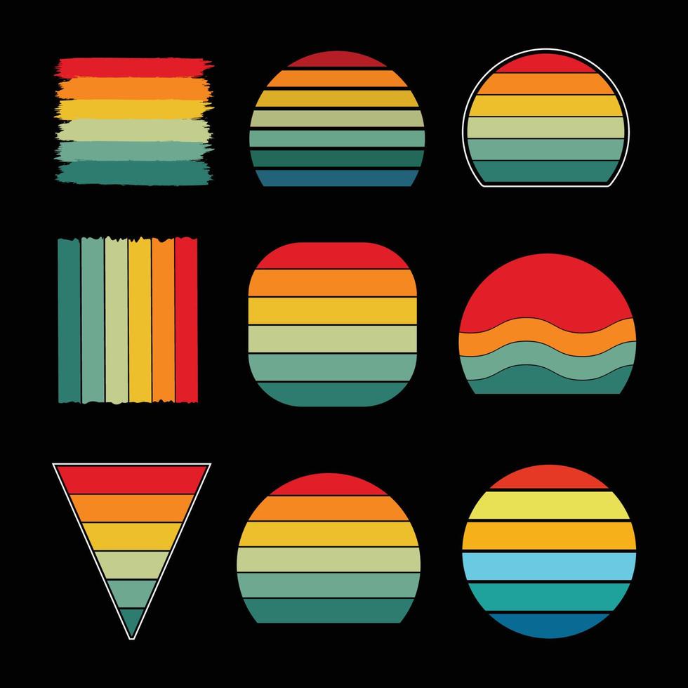 Set of retro vintage sunset illustrations vector background