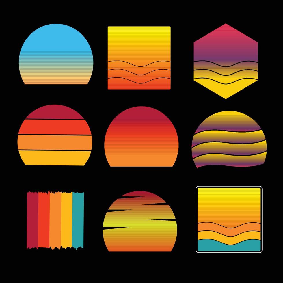 Set of retro vintage sunset illustrations vector background