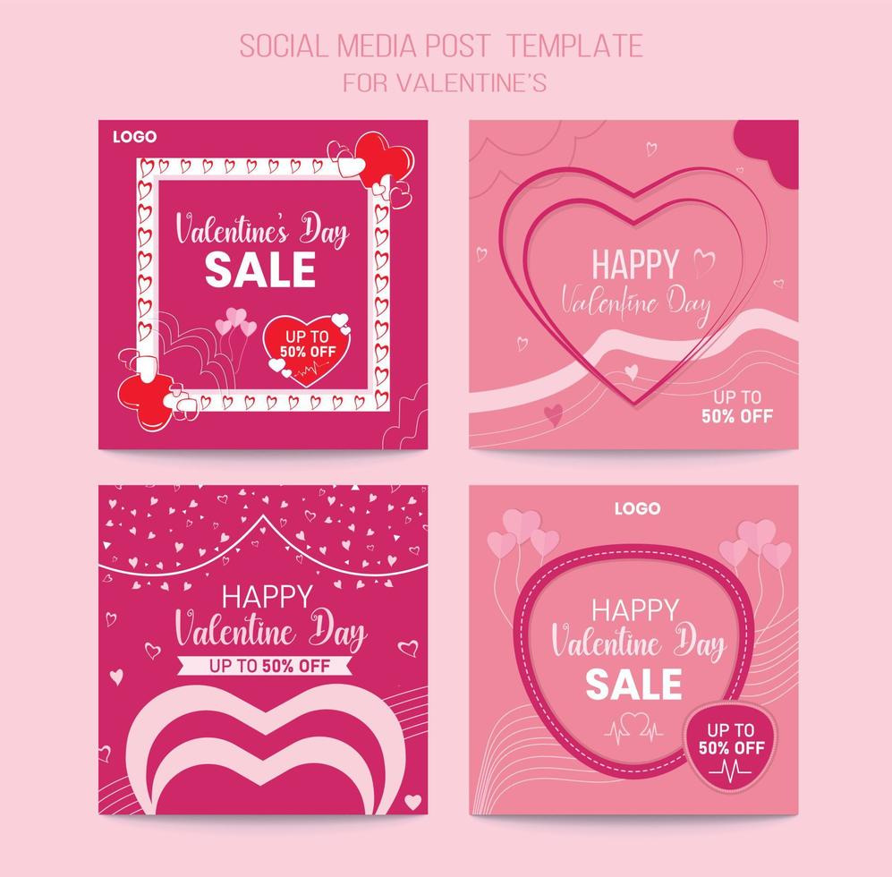Valentines day sale social media post template, business offer social media post, banner, flyer and cards template design vector