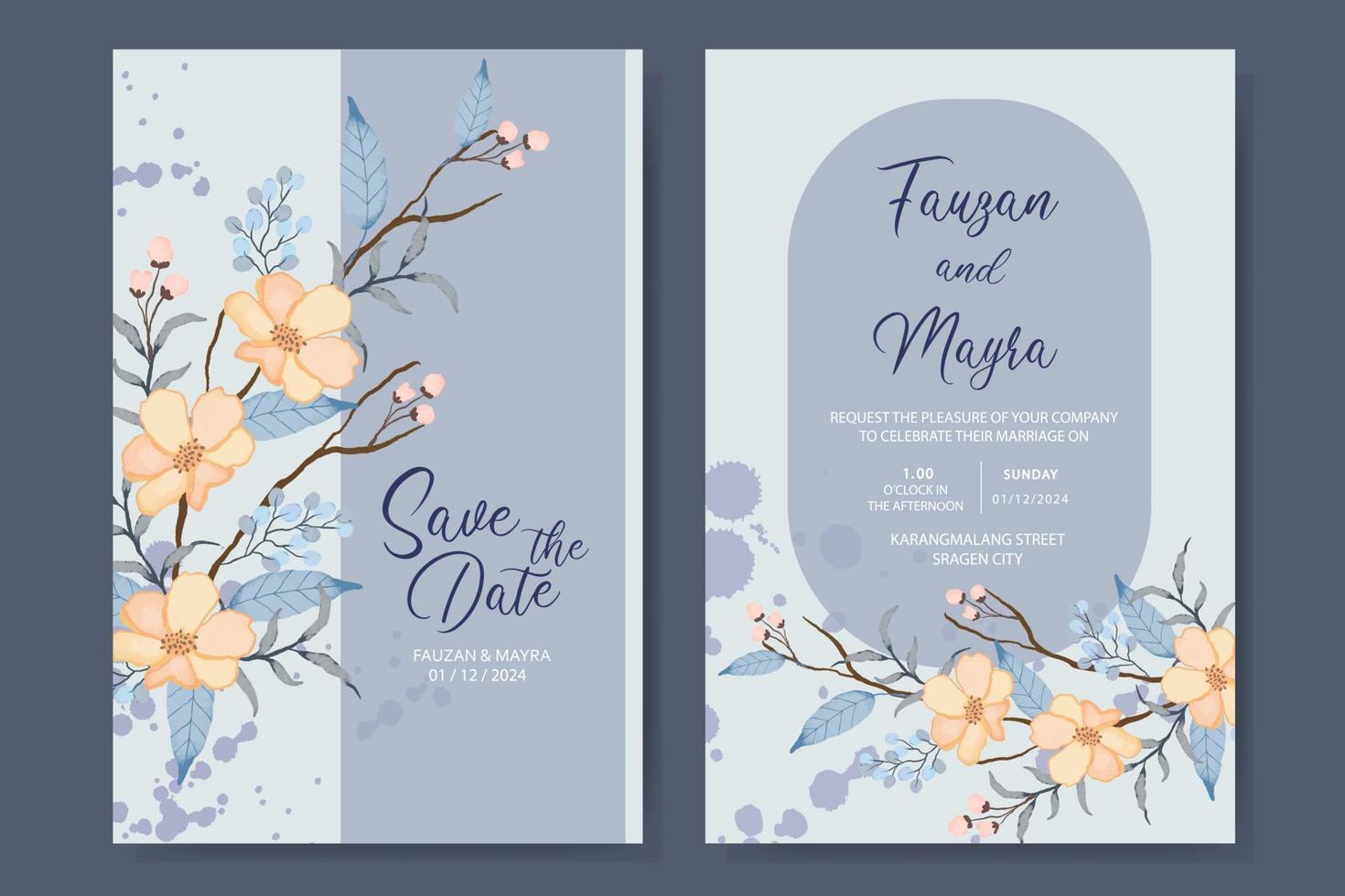 an elegant wedding invitation template with vintage hand drawn flower vector