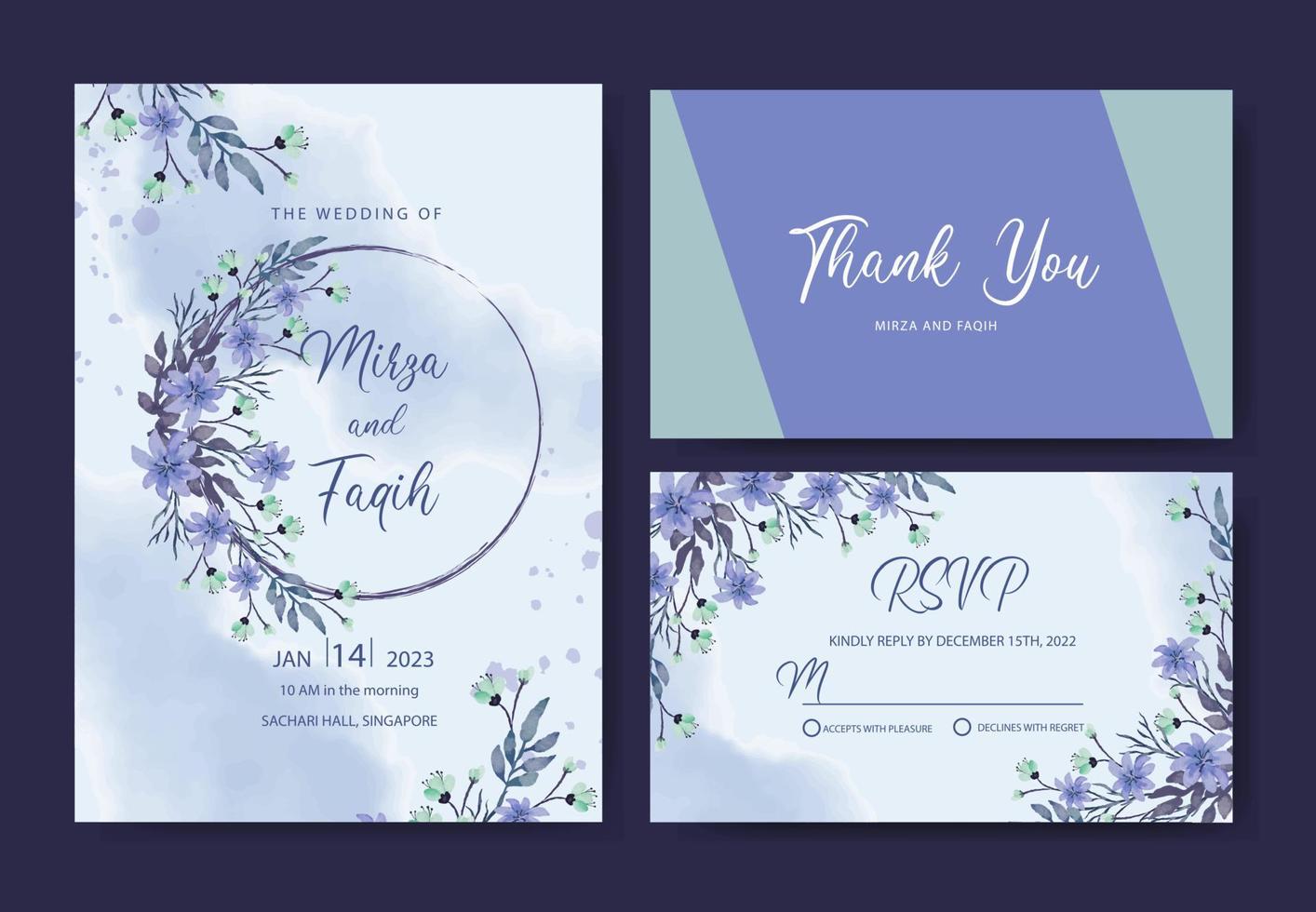 an elegant wedding invitation template with beautiful hand drawn flower vector