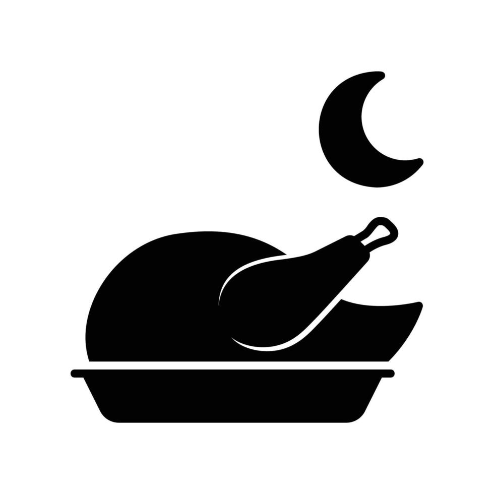 Dinner icon with a whole chicken on the menu and a crescent moon visible vector