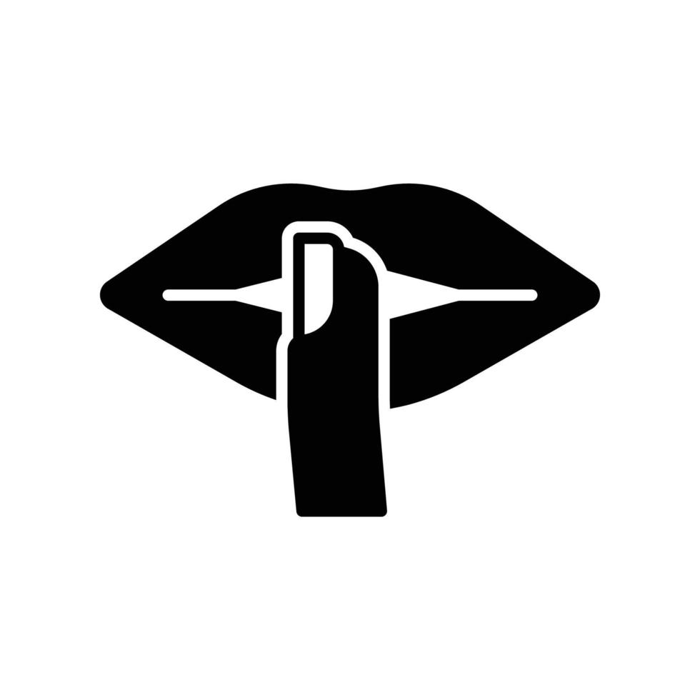 The icon commands silence or keeps mouth by showing fingers crossed in front of lips vector