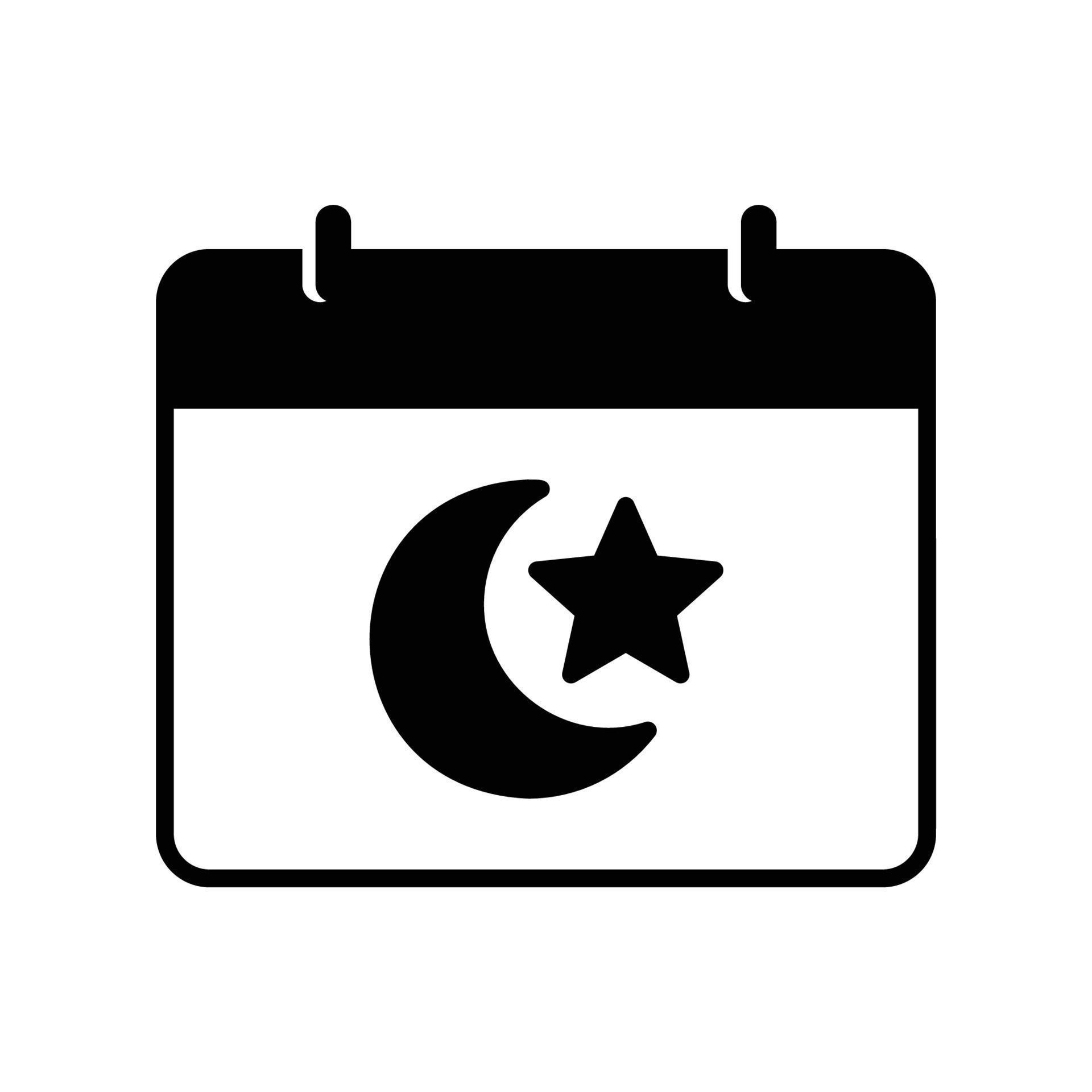 Ramadan month calendar icon to show Muslim fasting schedule with moon