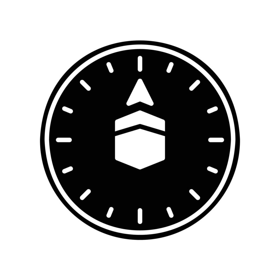 Compass icon with the Kaaba in the center to show the direction of prayer for Muslims vector