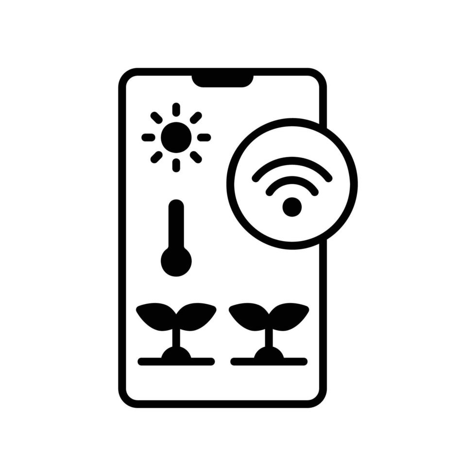 Smart garden app icon on smartphone to set watering, temperature and fertilization vector