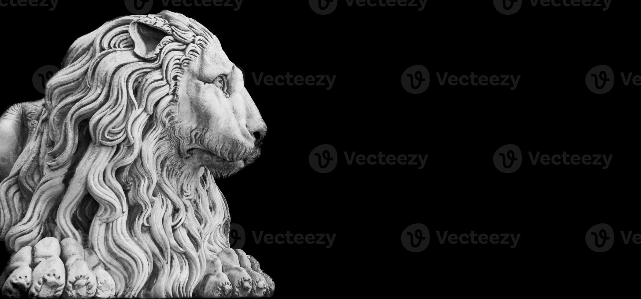 Antique lion statue , made of stone, with copy space. Concept security, safety, guard. photo