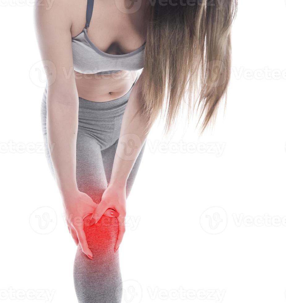 woman holding her painful knee photo