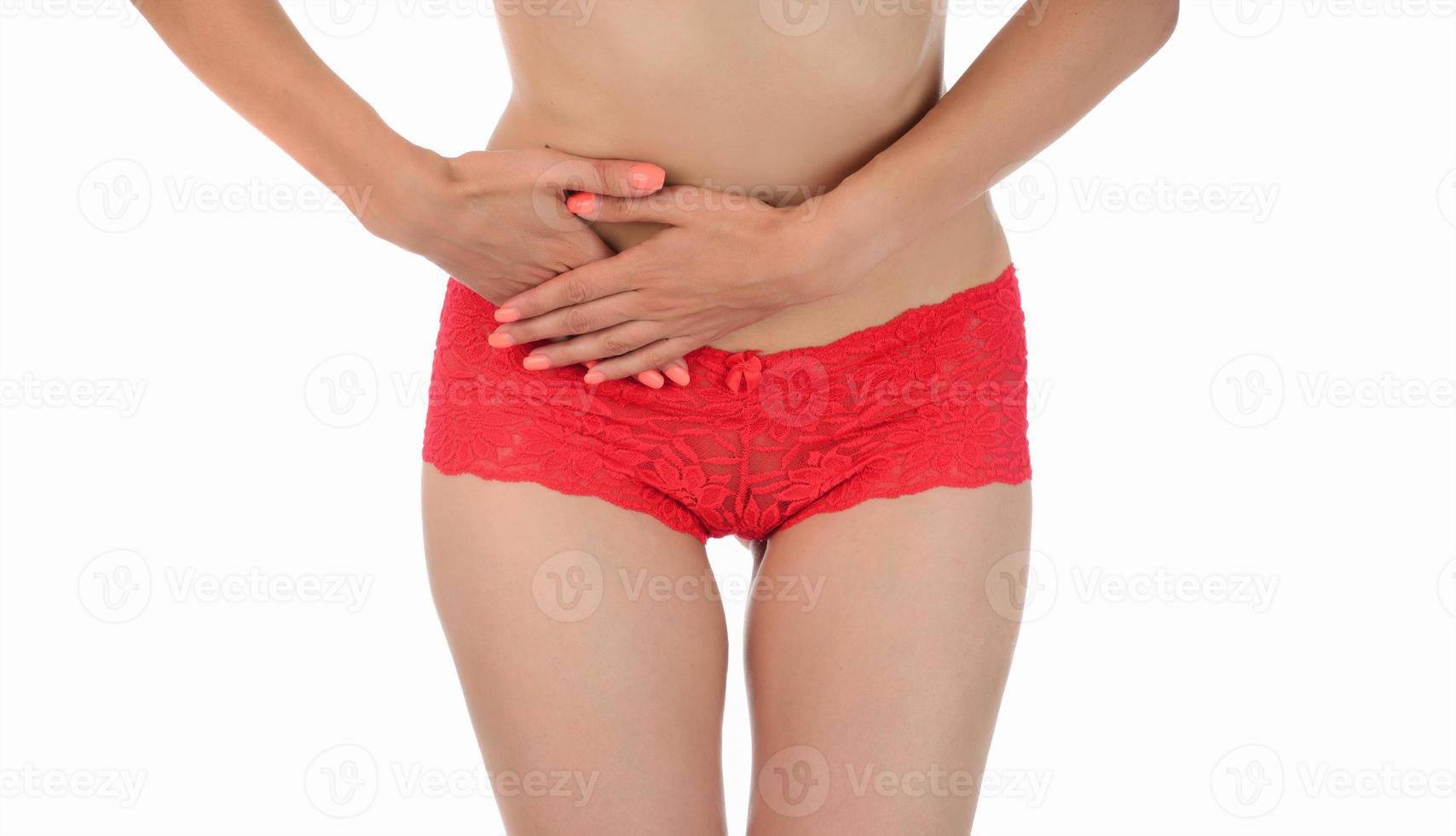 woman has pain in the genital area and ovarian. isolated 16604153 Stock
