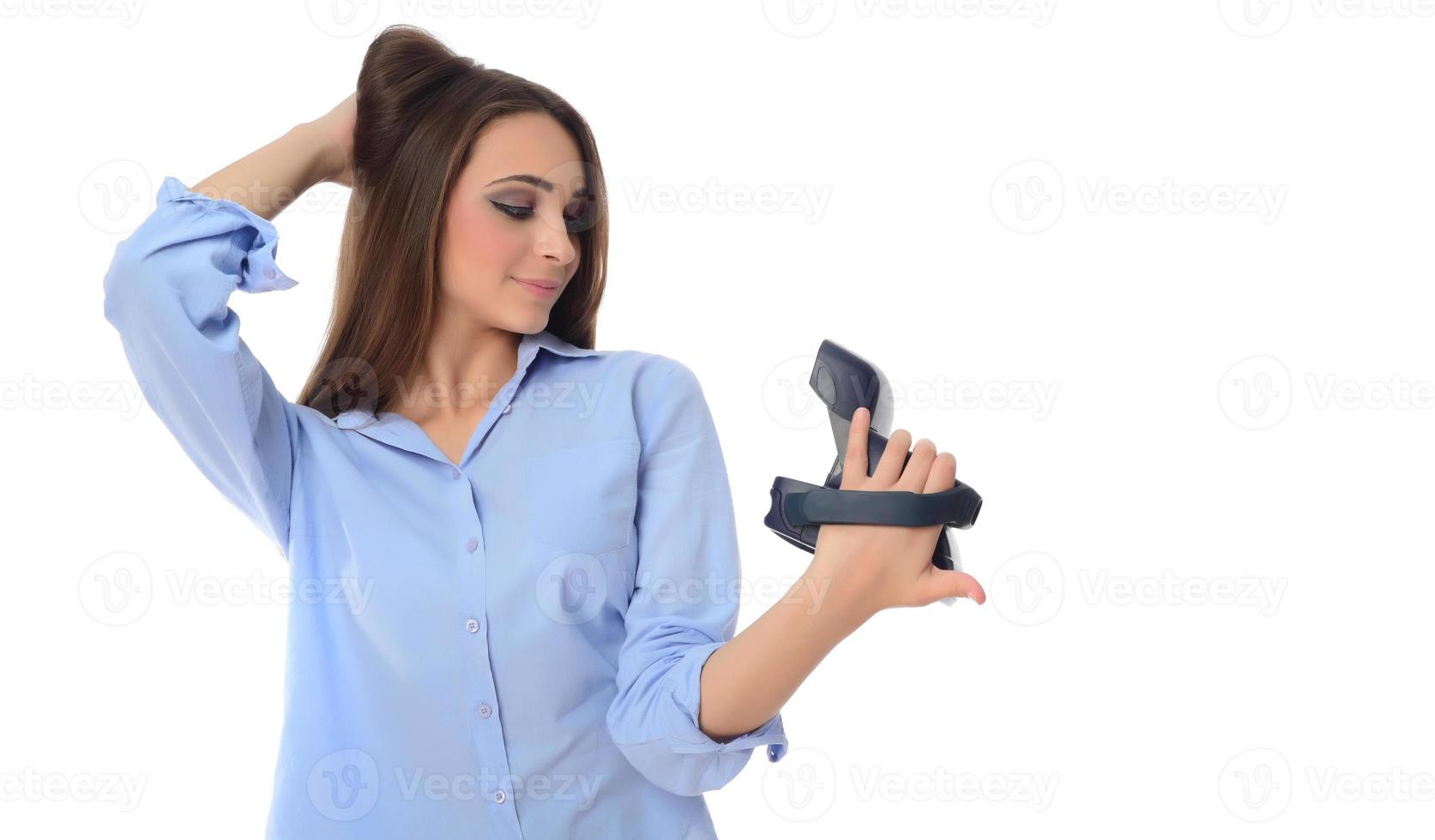 Happy travel young girl selfie taking pictures of herself isolated over white background, asian photo