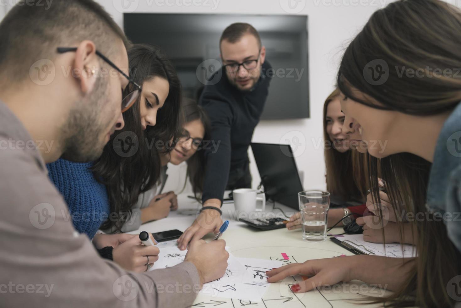 executive leader talking to happy diverse employees group at corporate office briefing, photo