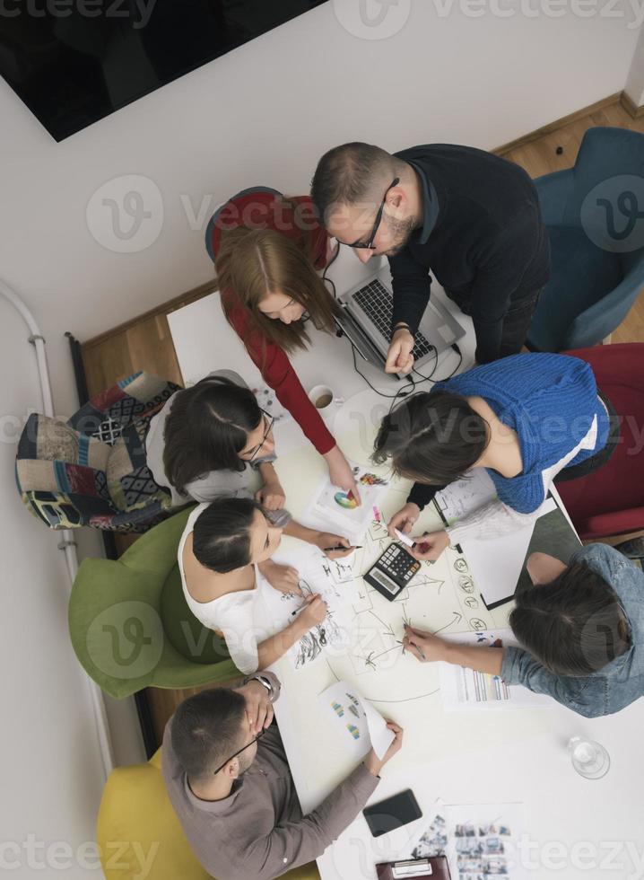 executive leader talking to happy diverse employees group at corporate office briefing, photo