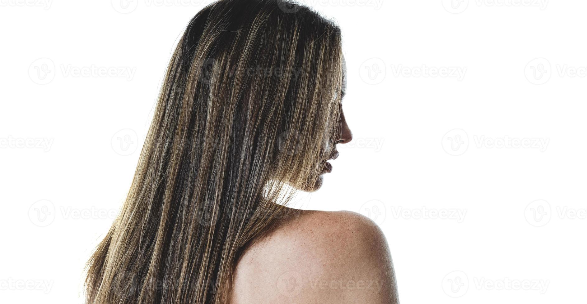 artistic view of depressed female model posing in studio photo