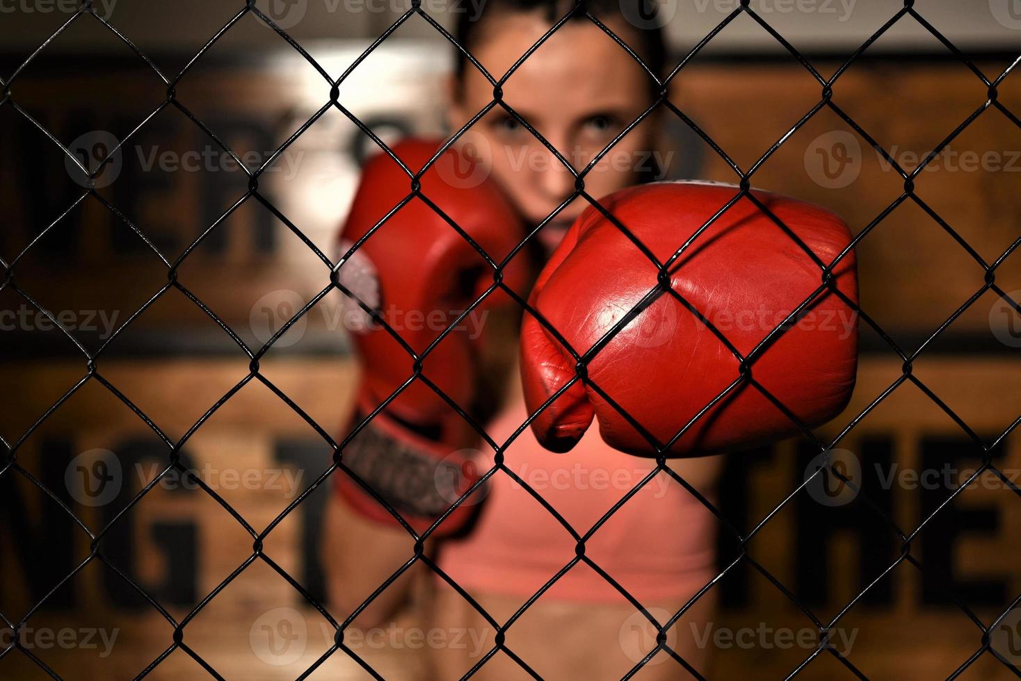 MMA woman fighter tough chick boxer punch pose pretty exercise training cross fit athlete photo