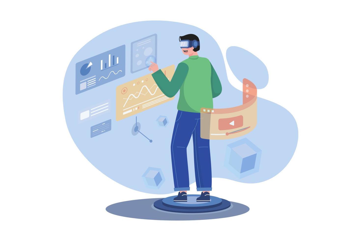 Businessman use VR virtual reality google and experiences of metaverse virtual world for business future vector