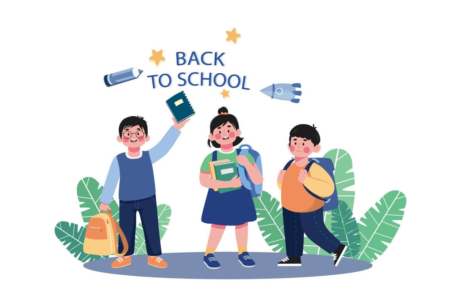 Children With Backpacks Are Ready To Go Back To School vector