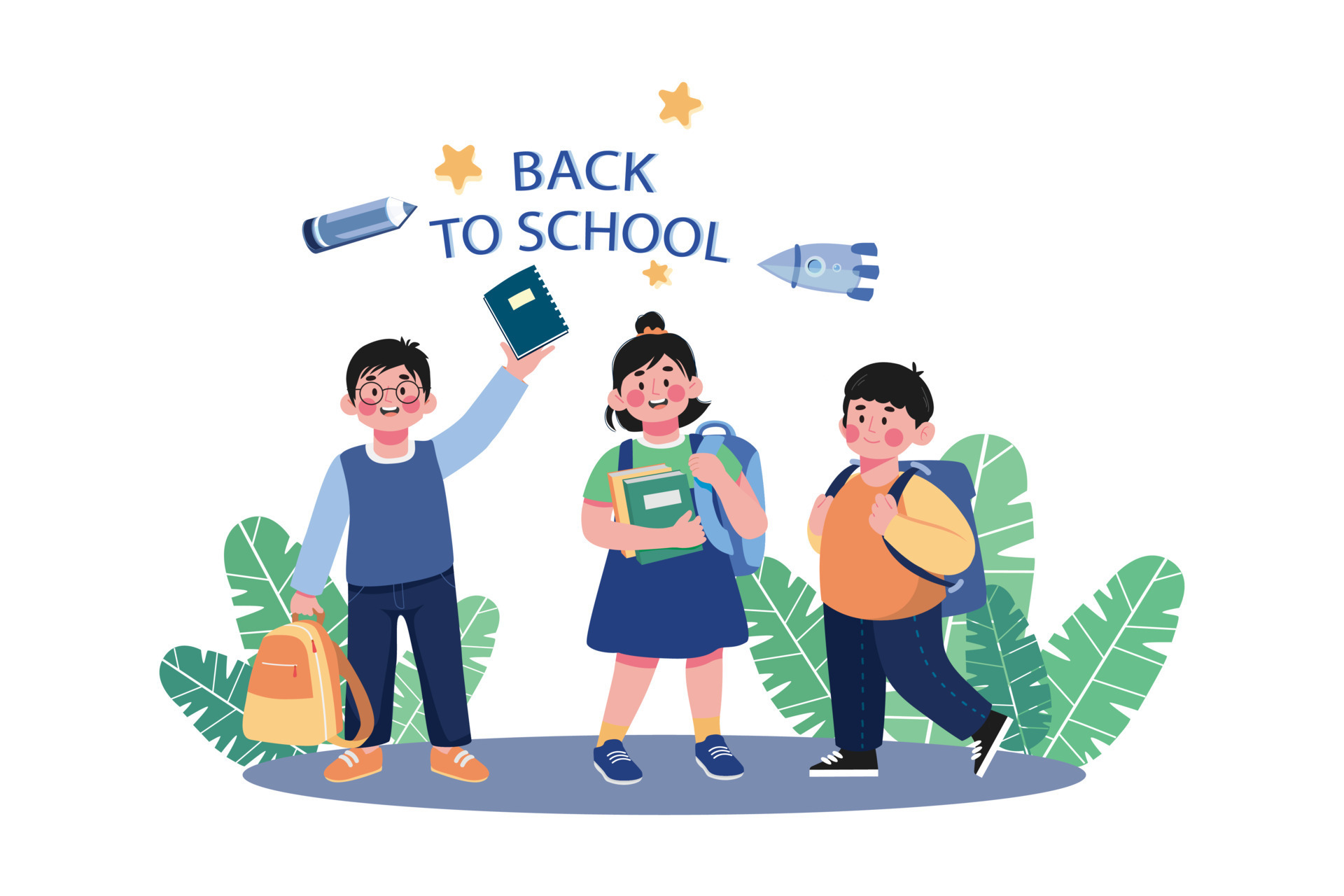 Children With Backpacks Are Ready To Go Back To School 16609807 Vector