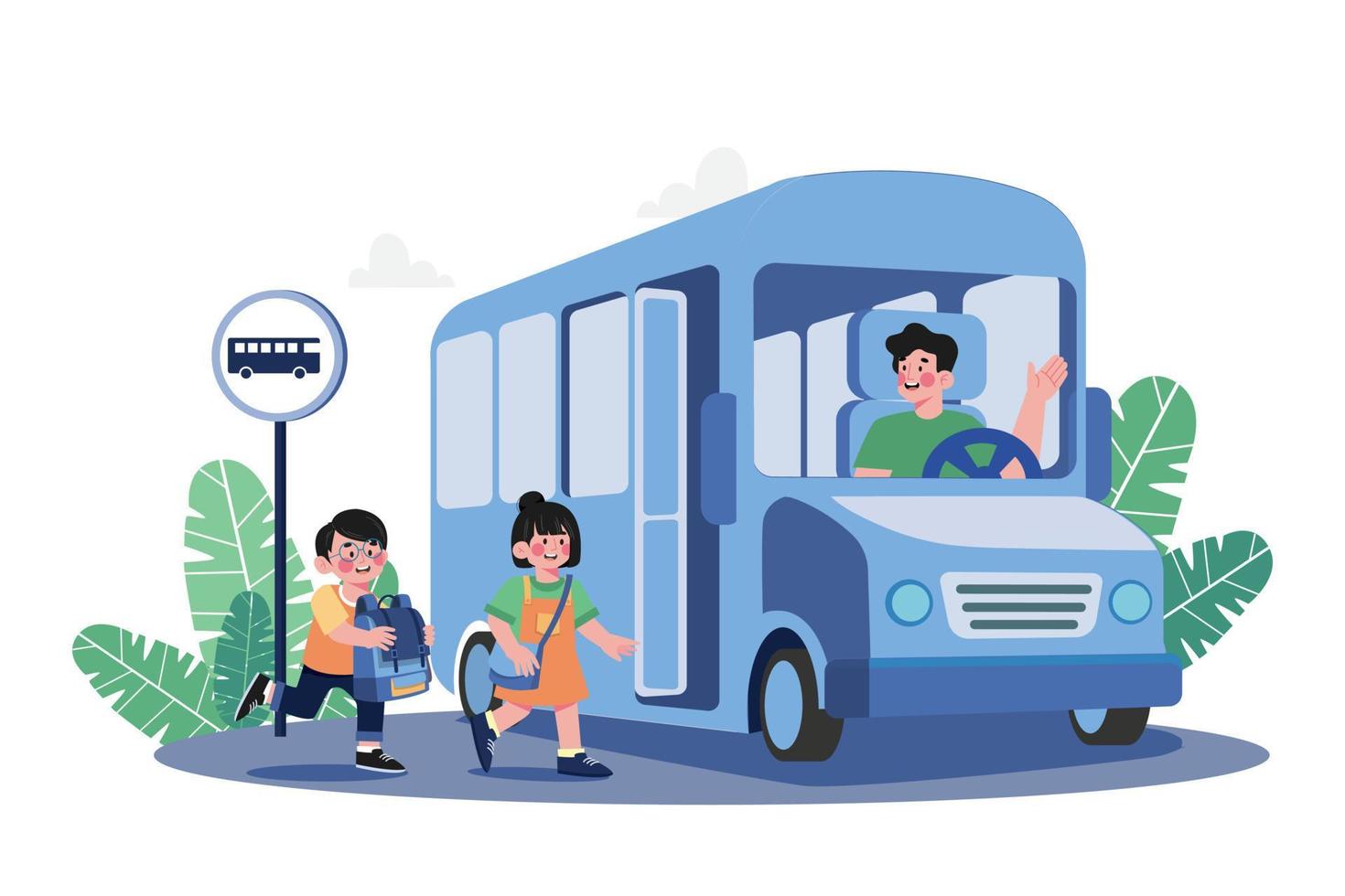 Students Go To School By School Bus vector