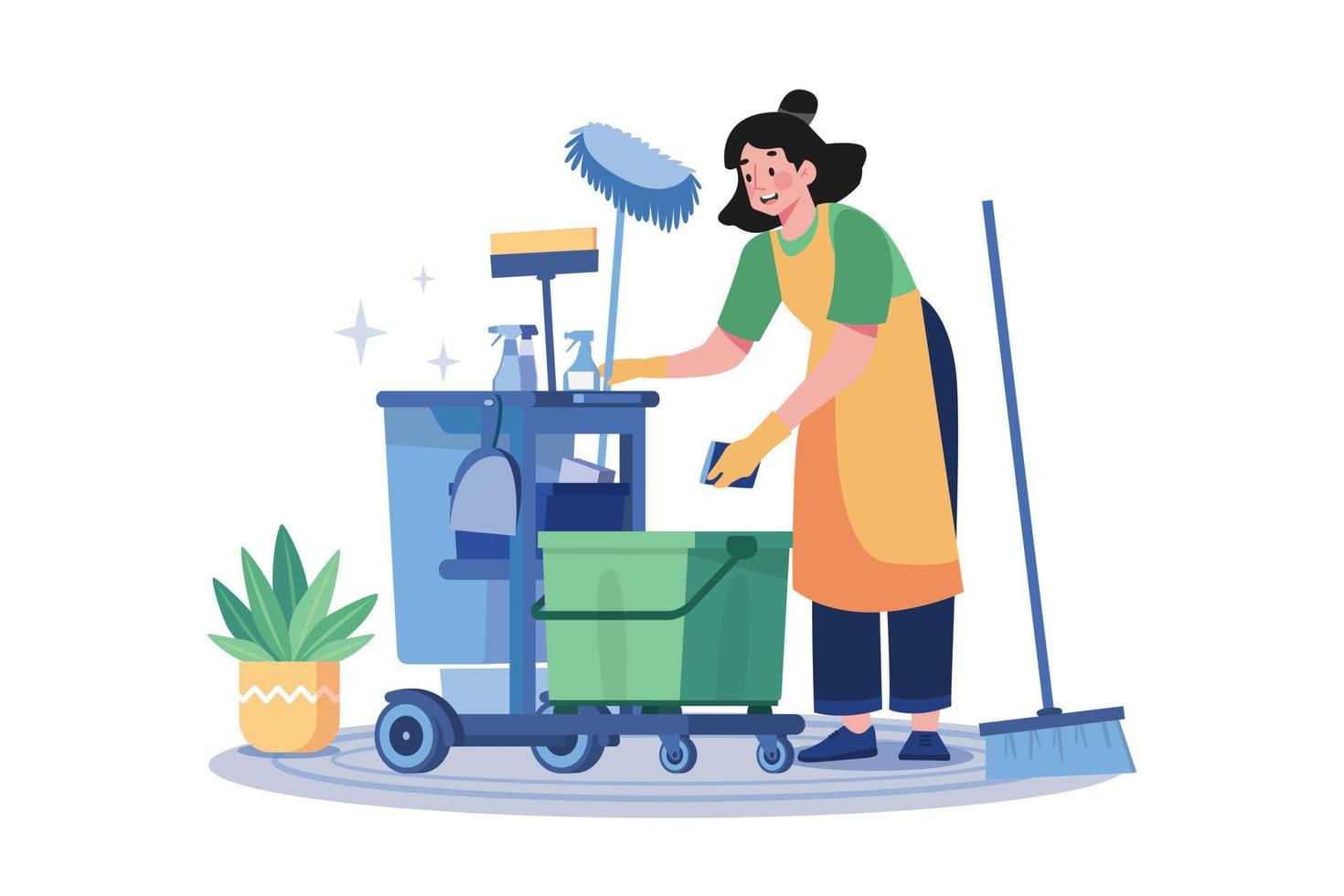 Female Cleaning Worker With Cleaning Equipment vector