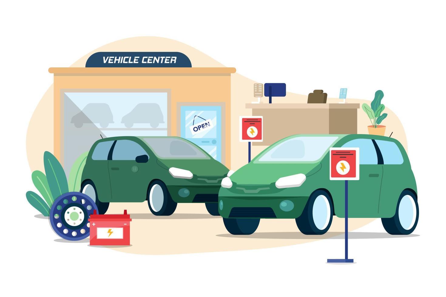 Electronic Vehicle Center Concept Illustration concept on white background vector