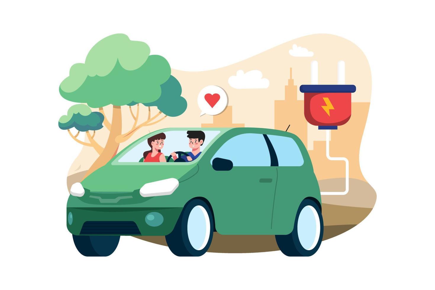 Couple Riding Electric Car Illustration concept on white background vector