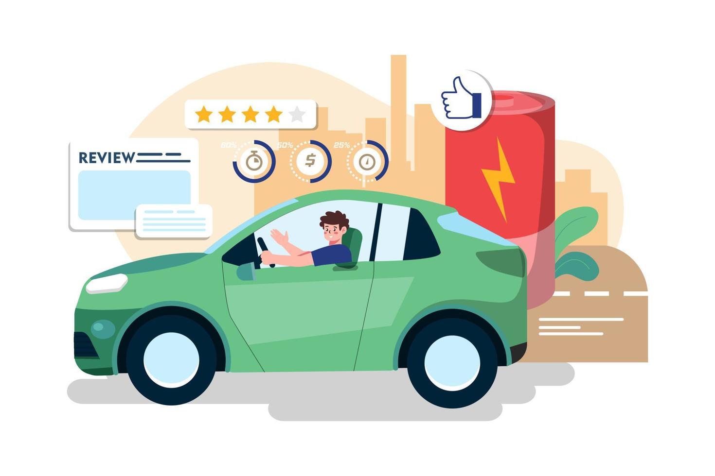 Man Riding Electronic Vehicle And Giving A Review vector