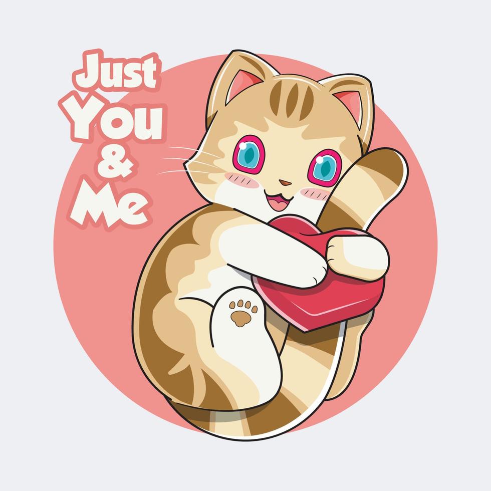 Two cats in love hug doodle icon. Cute pets vector art on white