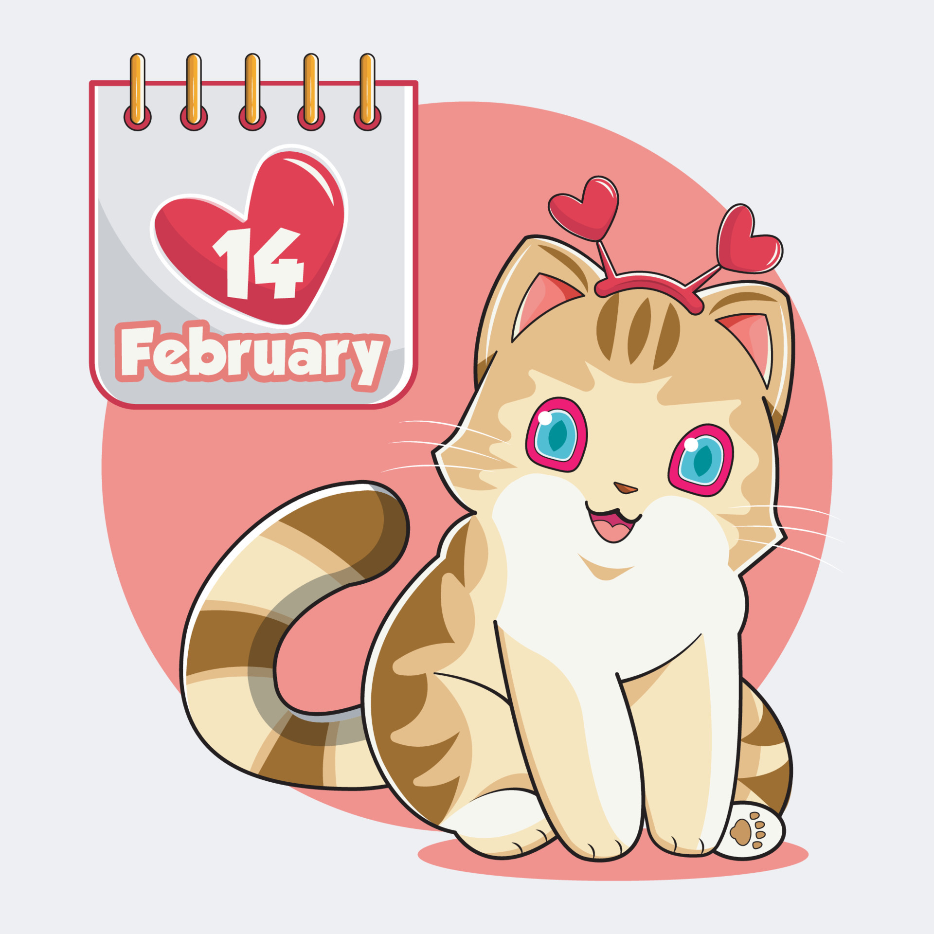 Valentine day. Cute Cat with love calendar vector illustration free download  16609872 Vector Art at Vecteezy