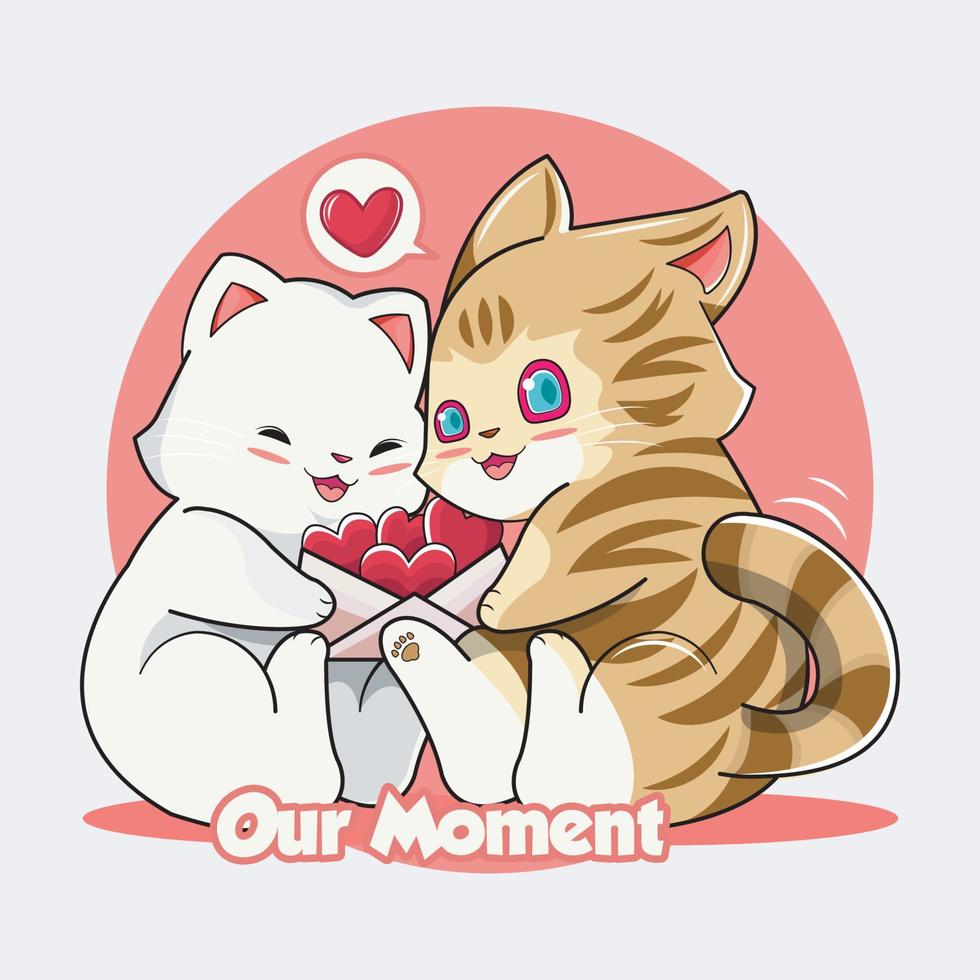 Valentine's Day. Cute cats holding each other love envelopes vector illustration pro download