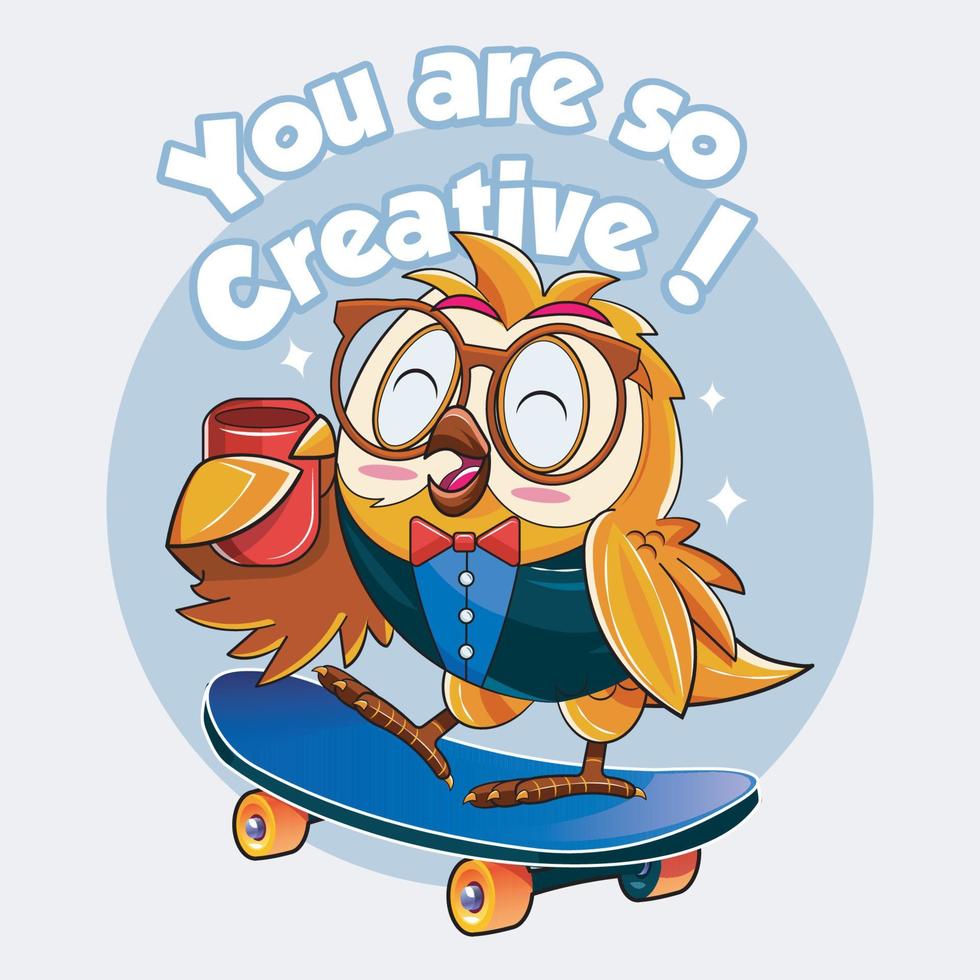 Owl Teacher. Owl with creativity vector illustration pro download