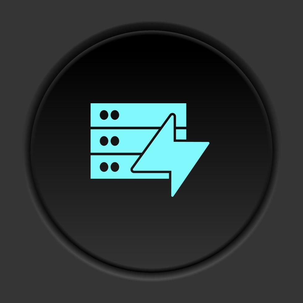 icono de botón redondo, base de datos, servidor, electricidad. banner de botón redondo, interfaz de insignia para la ilustración de la aplicación sobre fondo oscuro vector
