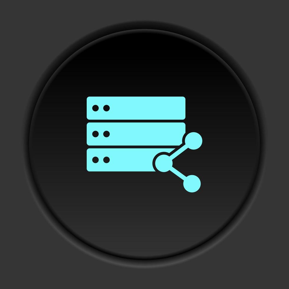 Round button icon, Database, server, share. Button banner round, badge interface for application illustration on dark background vector