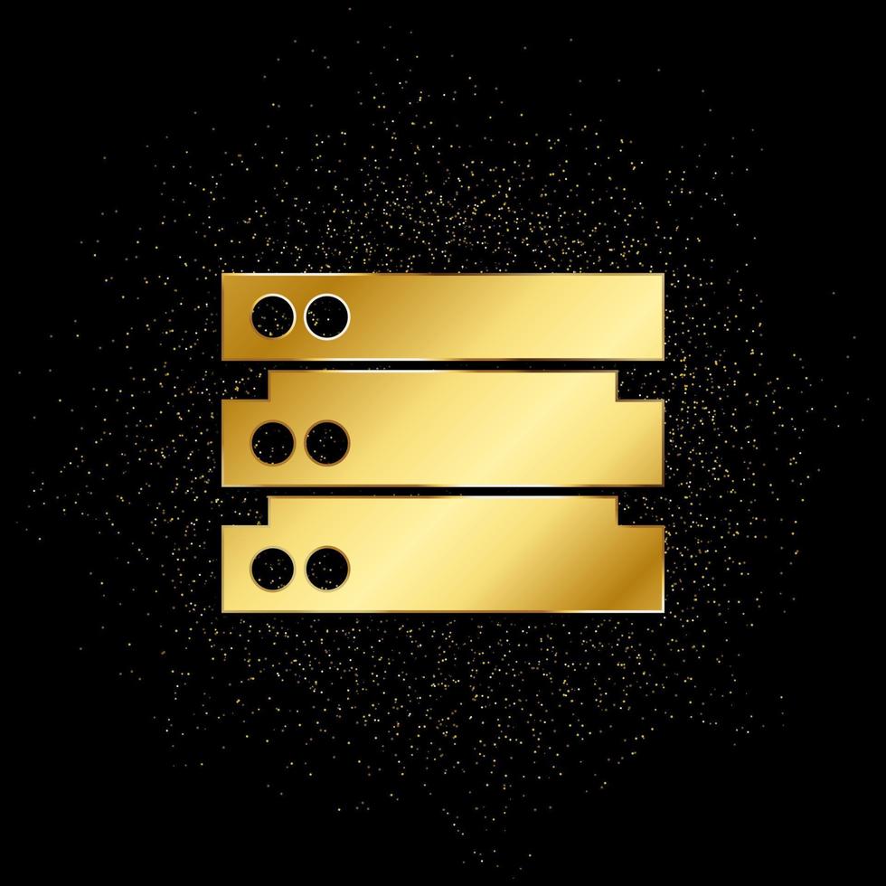 Database, server gold icon. Vector illustration of golden particle background.