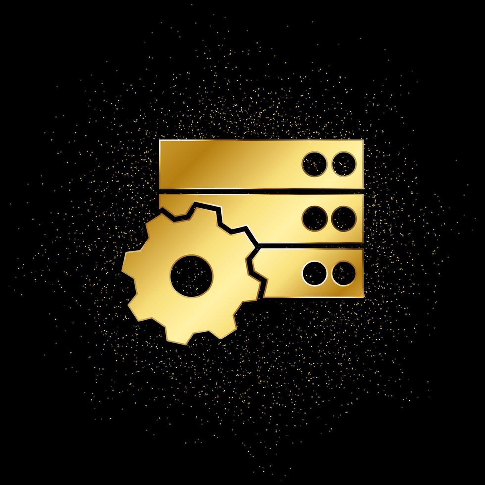 Database, server, gee gold icon. Vector illustration of golden particle background.