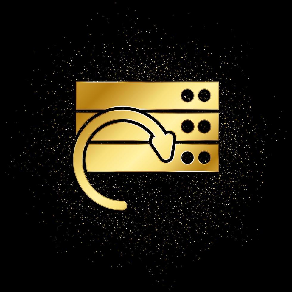 base de datos, servidor, icono de actualización de oro. ilustración vectorial de fondo de partículas doradas. vector