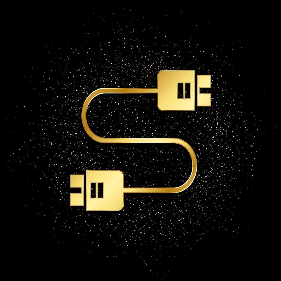 Database, server, plug in gold icon. Vector illustration of golden particle background.