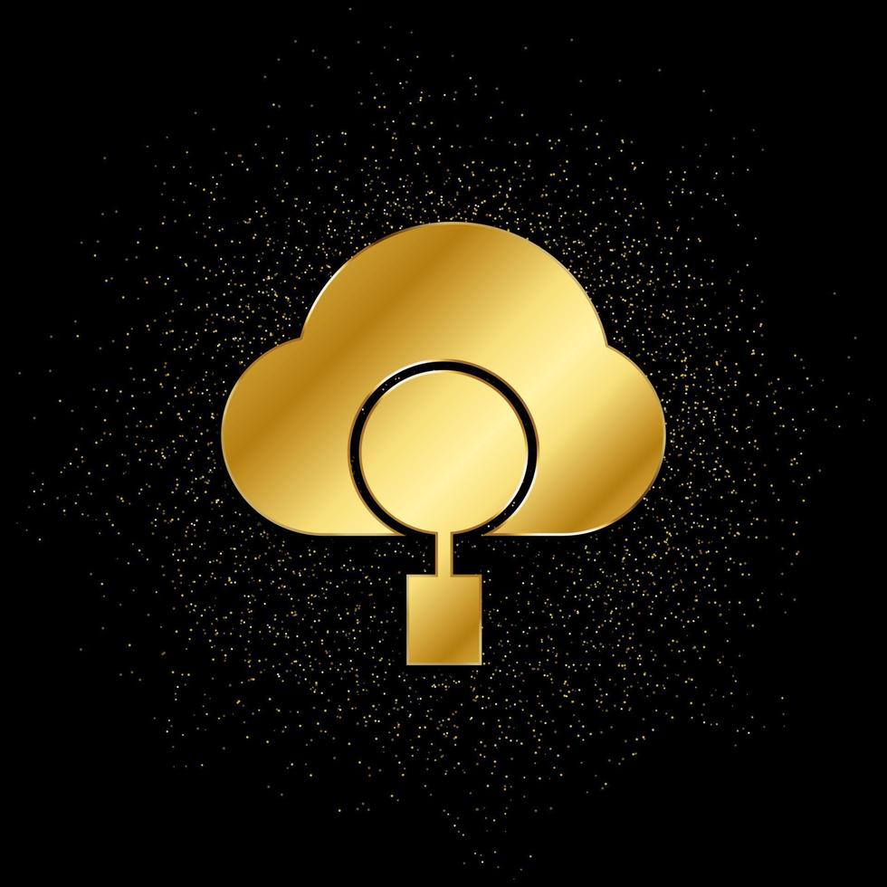 Database, server, search gold icon. Vector illustration of golden particle background.