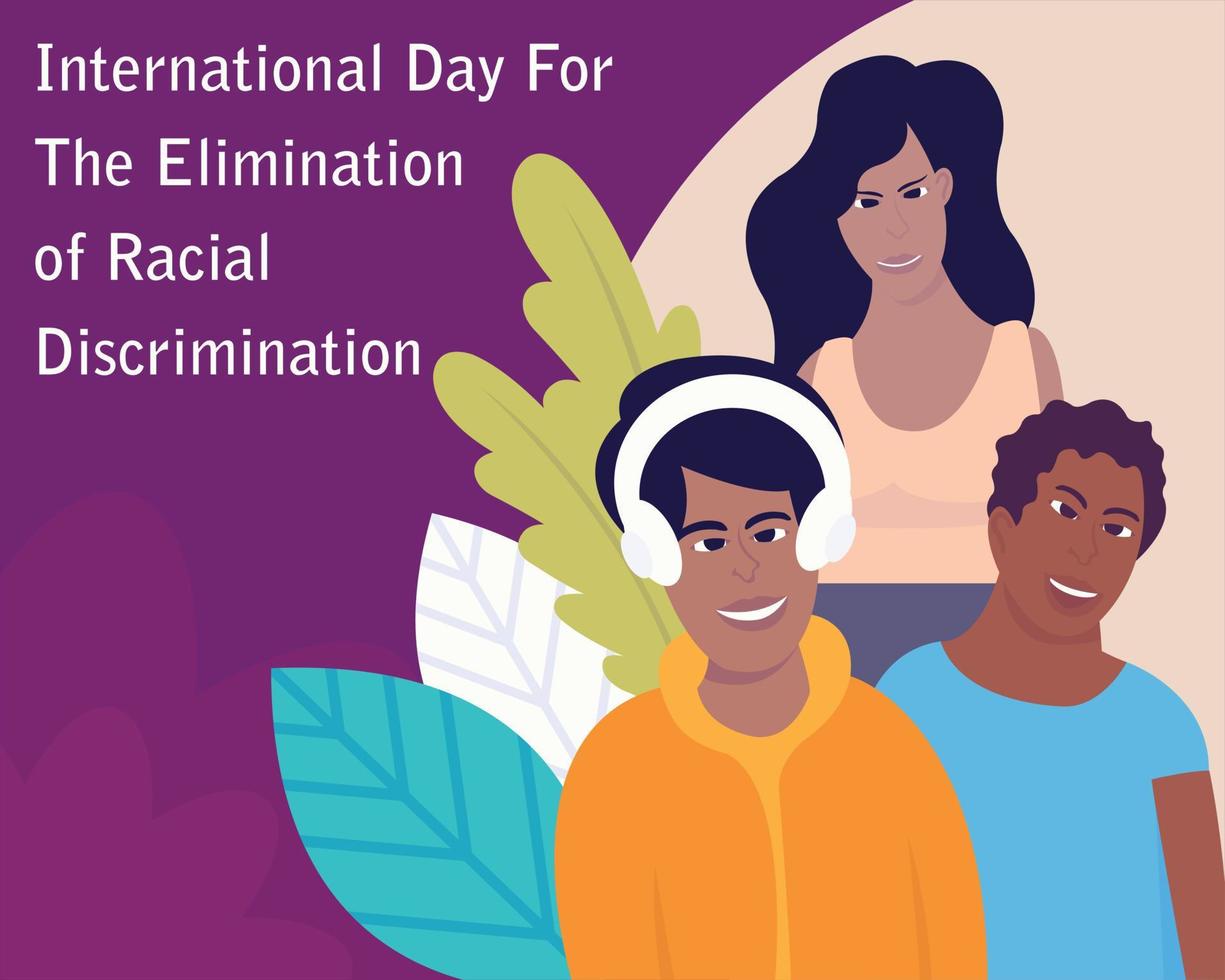 gráfico vectorial ilustrativo de tres jóvenes de diferentes tribus, perfecto para el día internacional, la eliminación de la discriminación racial, celebración, tarjeta de felicitación, etc. vector